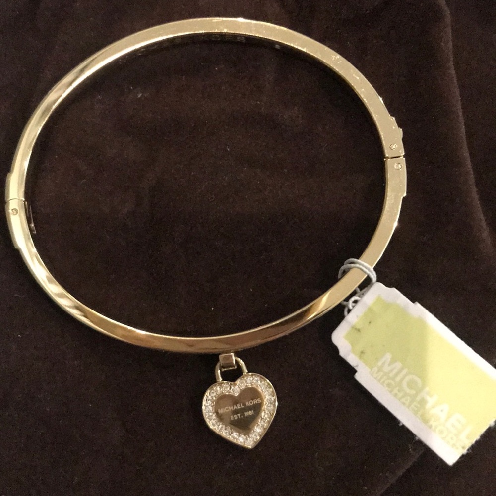 Michael Kors Women's MK Logo Heart Charm Bangle